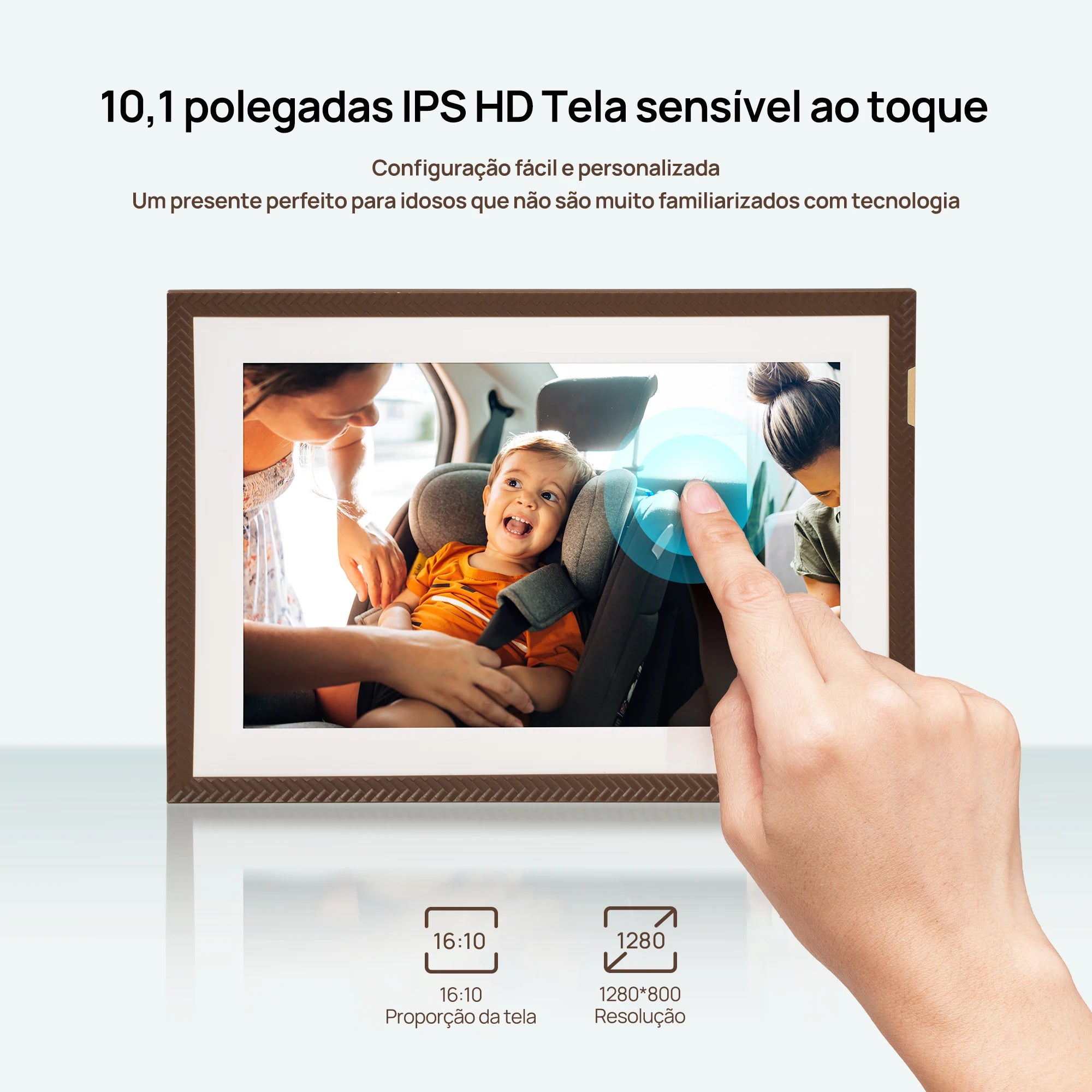 Porta-Retrato Digital WiFi ARZOPA D10 com tela touch IPS e app Frameo
