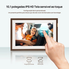 Porta-Retrato Digital WiFi ARZOPA D10 com tela touch IPS e app Frameo