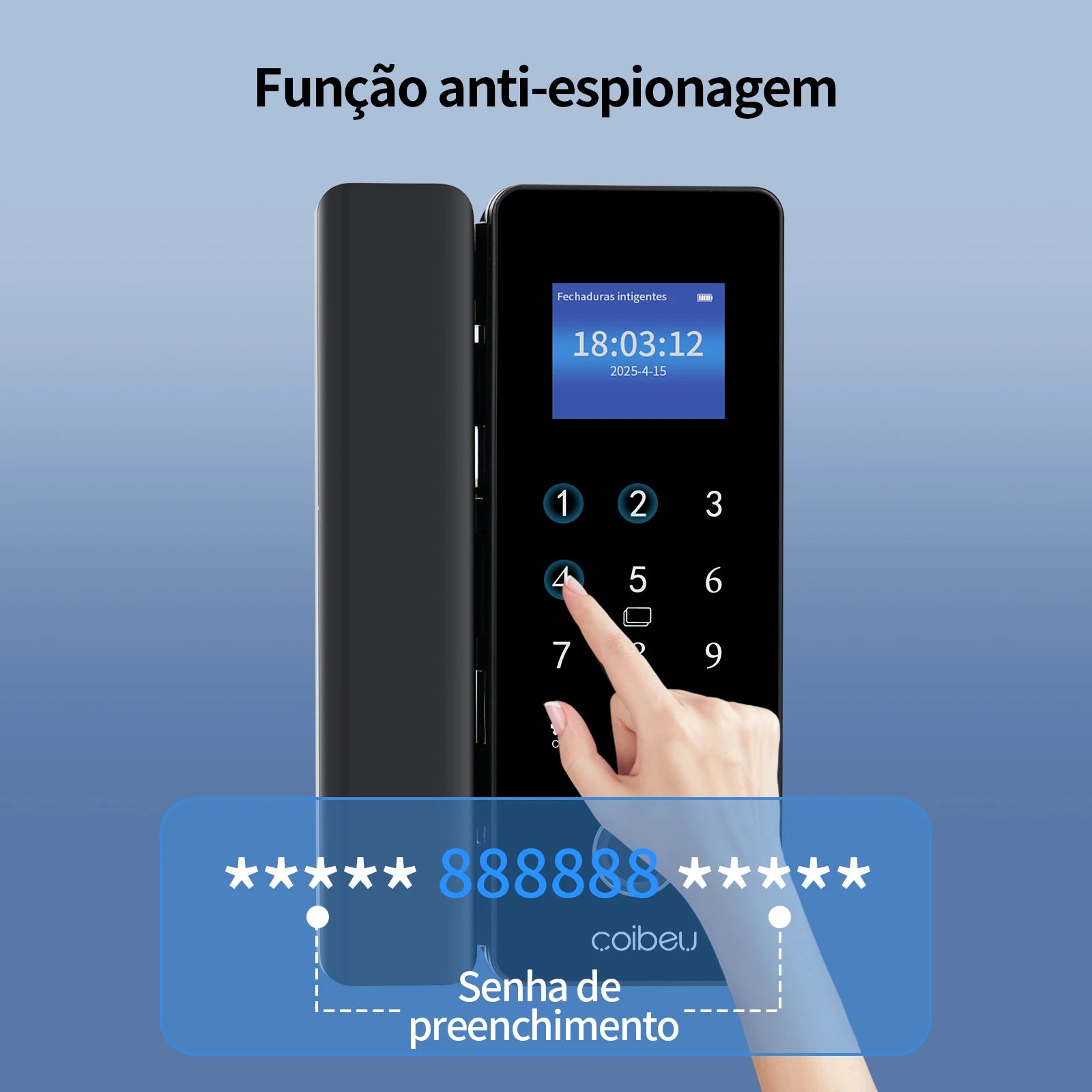 Fechadura Digital COIBEU WKZW-B6 para porta de vidro WiFi Tuya, sem furos