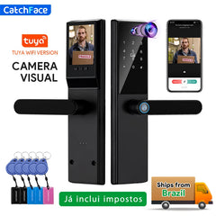 Painel frontal da fechadura digital Raykube K8 com biometria integrada