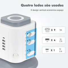 Extensão vertical Gigacord em uso com múltiplos dispositivos