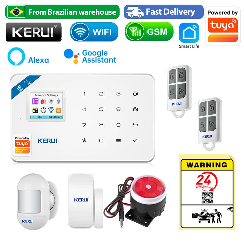 Kit Alarme Residencial KERUI WiFi GSM Tuya sem fio