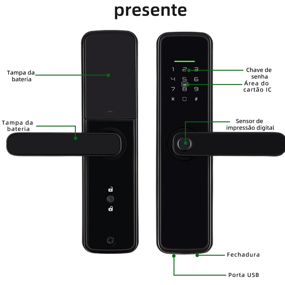 Fechadura Digital RAYKUBE K11 WiFi Tuya com biometria e voz em português