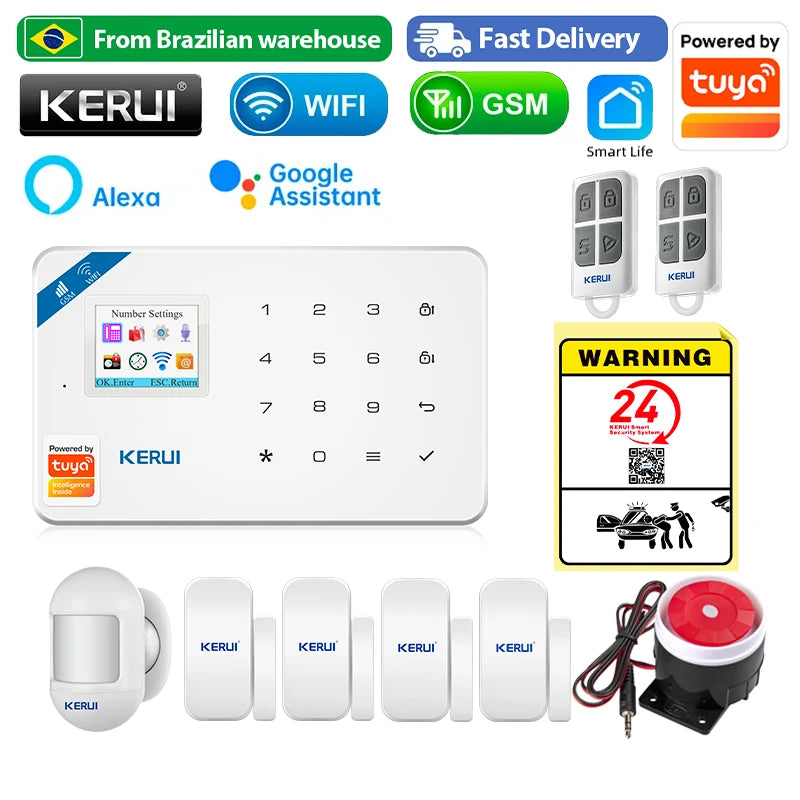 Kit Alarme Residencial KERUI WiFi GSM Tuya sem fio