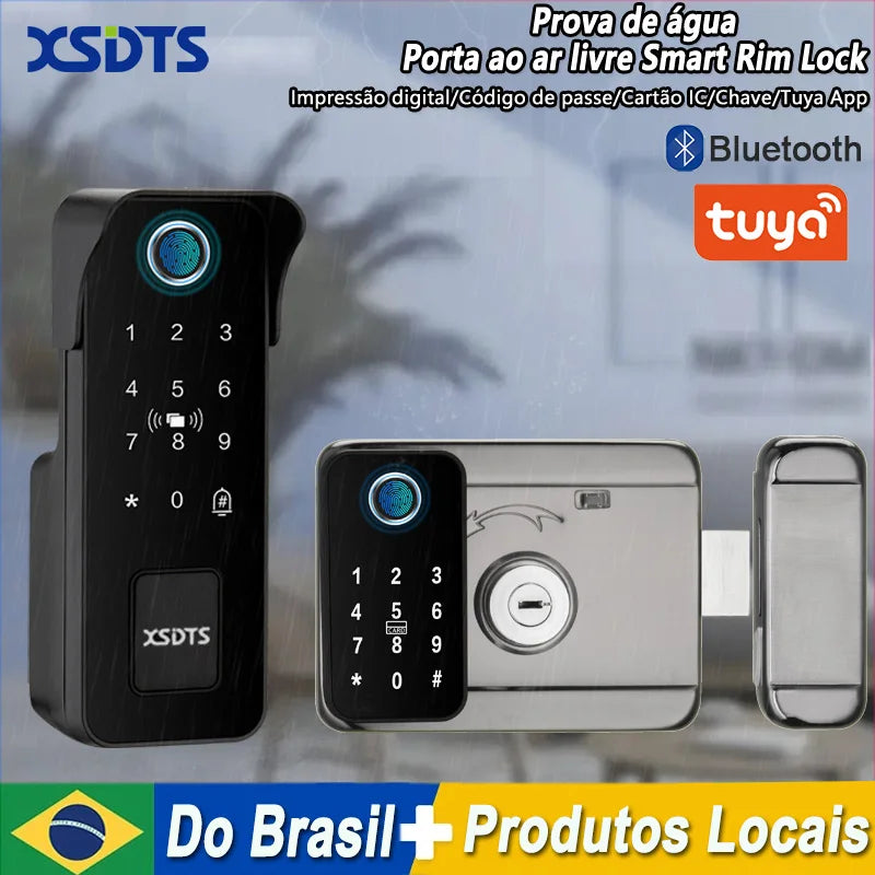 Fechadura inteligente XSDTS NT01 vista frontal em alumínio preto