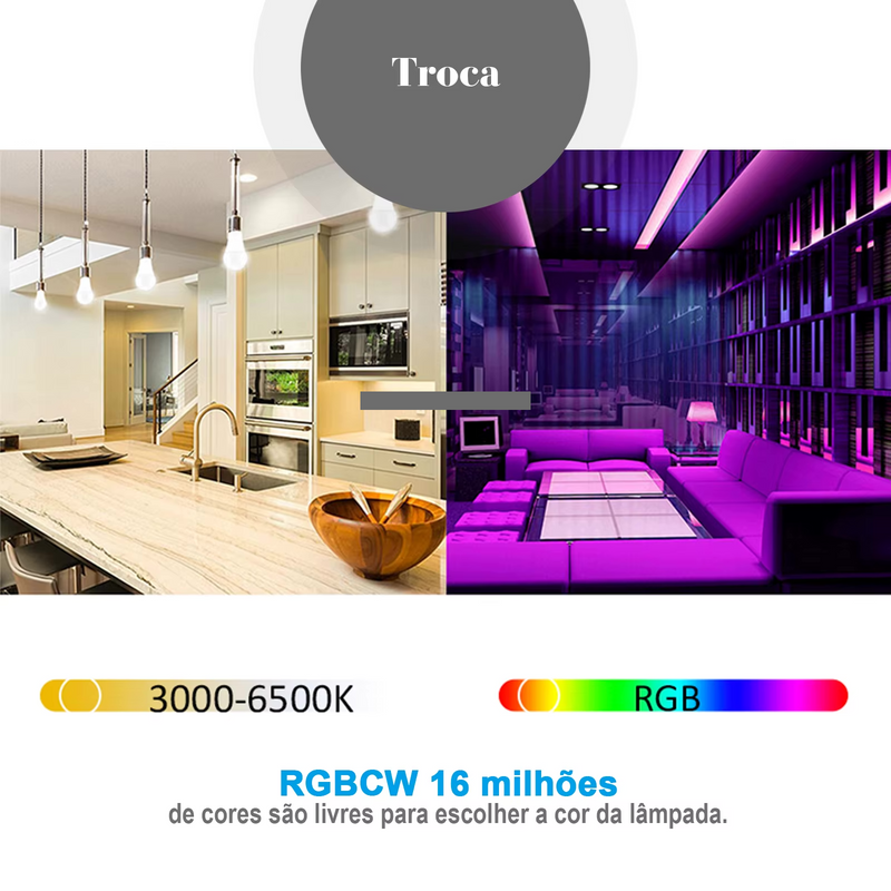 Lâmpada Inteligente Bluetooth 15W (110v e 220v), RGB 16 Milhões de Cores, Integrada com Alexa e Google Home