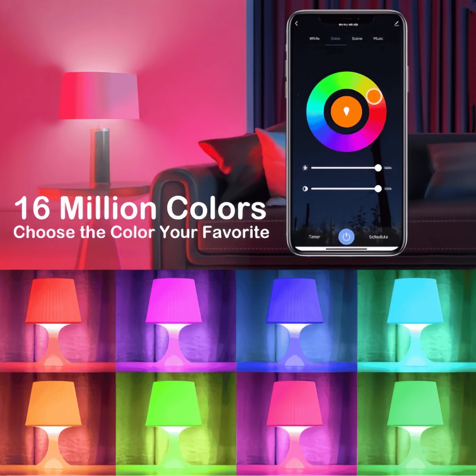 Lâmpada RGB Tuya ligada com cores vibrantes e ajustáveis