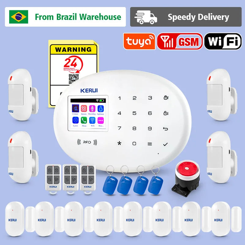 Kit de Alarme Sem Fio KERUI WiFi GSM Tuya com sensor de movimento