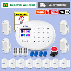 Kit de Alarme Sem Fio KERUI WiFi GSM Tuya com sensor de movimento