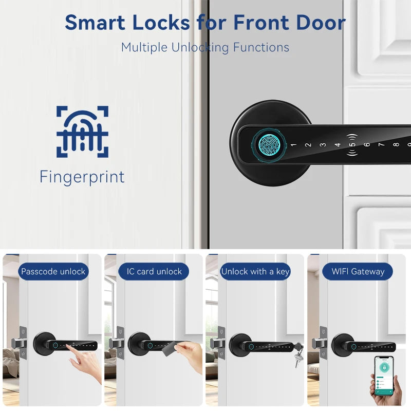 Maçaneta Digital Inteligente XSDTS com biometria, RFID e Bluetooth Tuya