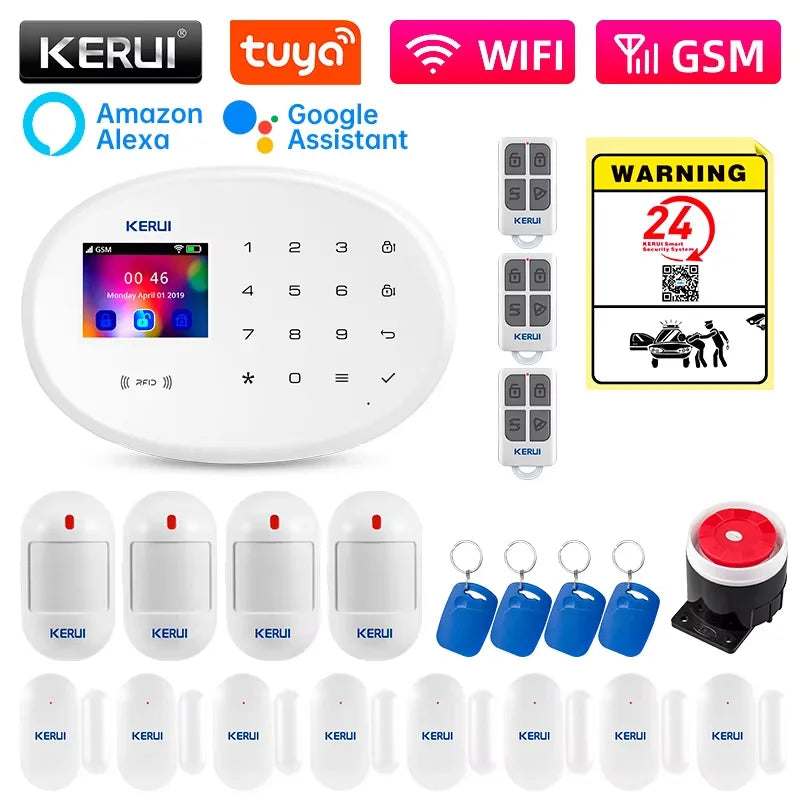 Kit de Alarme Sem Fio KERUI WiFi GSM Tuya com sensor de movimento