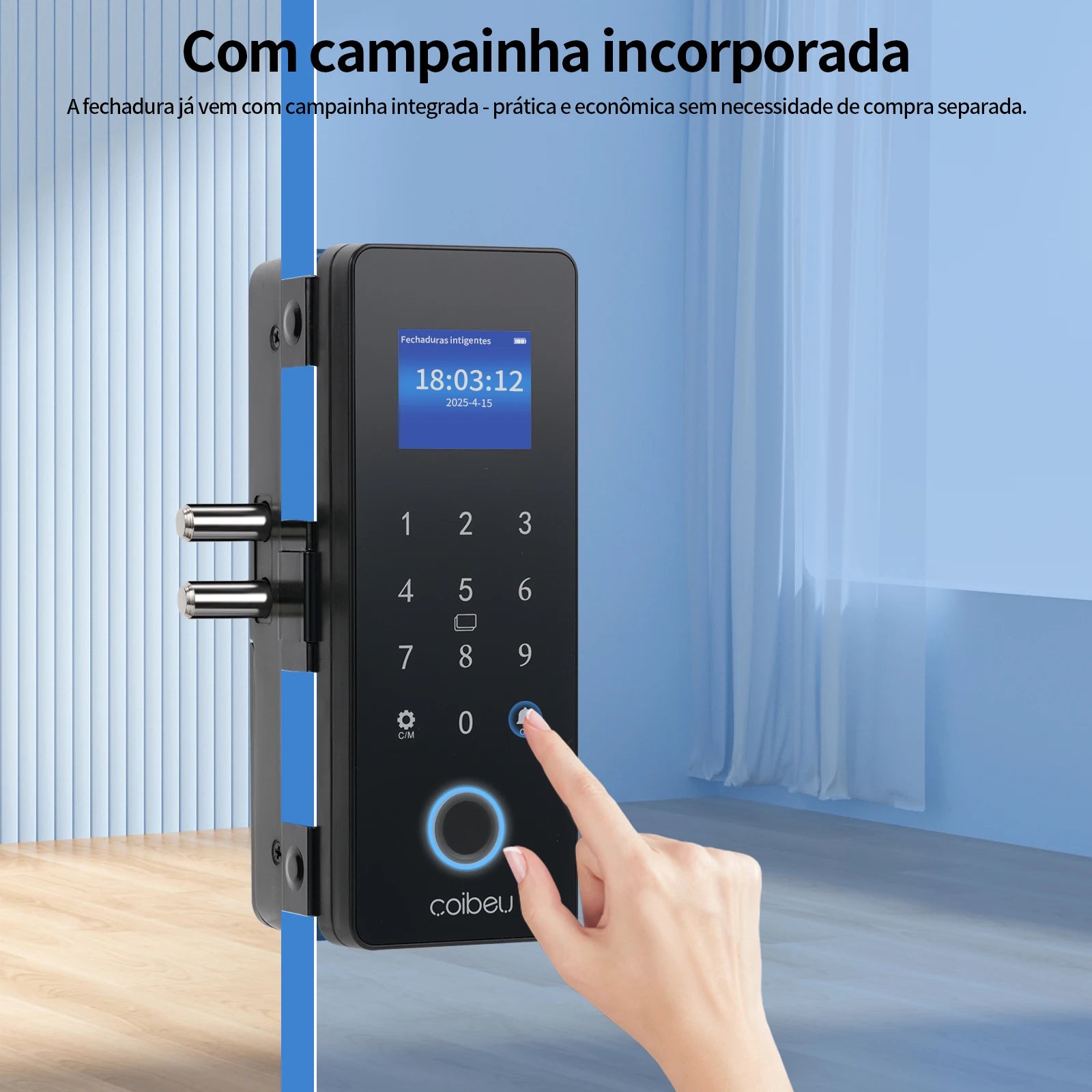 Fechadura Digital COIBEU WKZW-B6 para porta de vidro WiFi Tuya, sem furos
