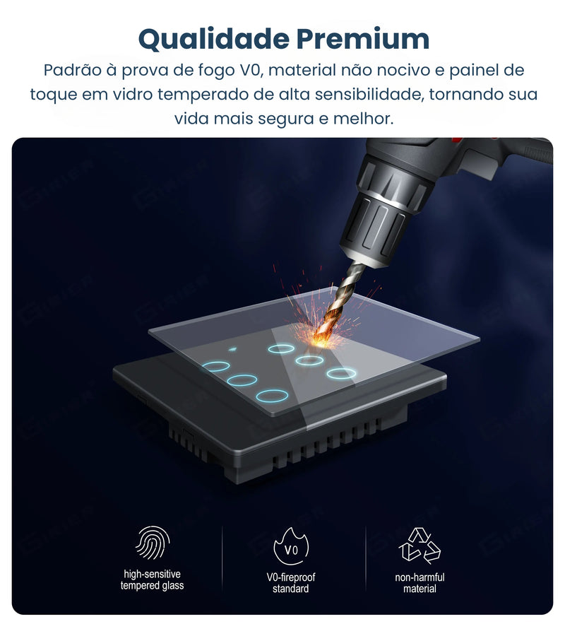 Interruptor Inteligente Wi-Fi 4x4 Tuya Smart Opção com 8 Canais, com Touch Integrado com Alexa e Google Home