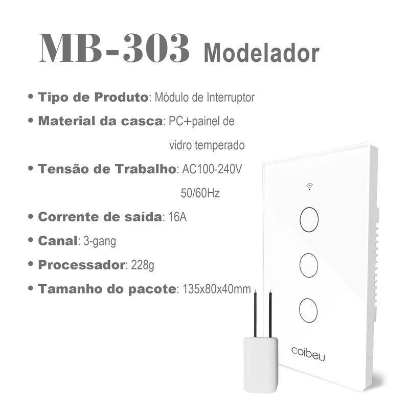 Interruptor Wi-Fi Touch Opção SEM Fio Neutro e até 4 Canais, Elegante e Integrado com Alexa ou Google Home