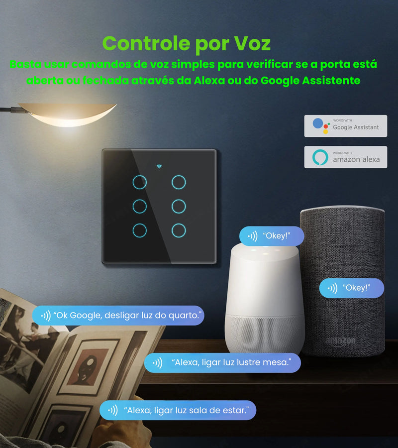 Interruptor Inteligente Wi-Fi 4x4 Tuya Smart Opção com 8 Canais, com Touch Integrado com Alexa e Google Home