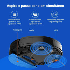 Robô aspirador em ação limpando pisos