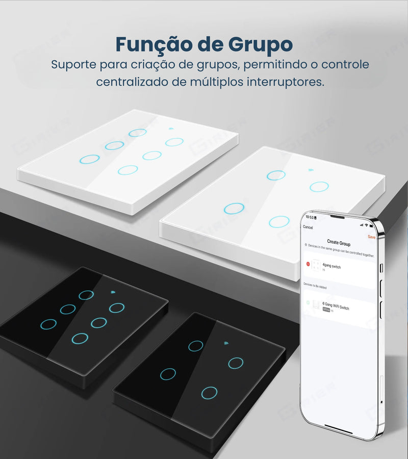 Interruptor Inteligente Wi-Fi 4x4 Tuya Smart Opção com 8 Canais, com Touch Integrado com Alexa e Google Home
