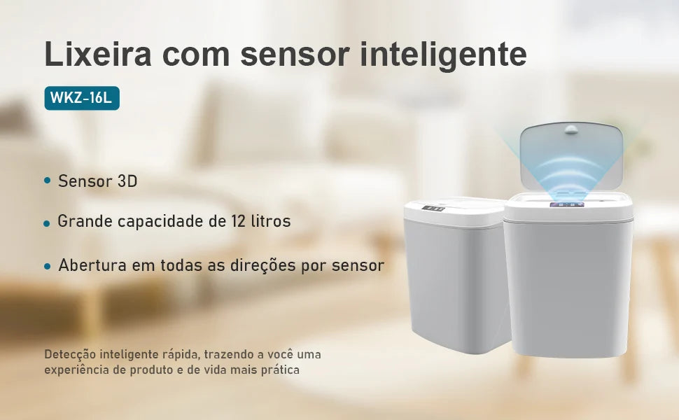 Lixeira Inteligente Abertura e Fechamento Automática com Sensor 3D - A Higiene e a Tecnologia ao seu alcance!