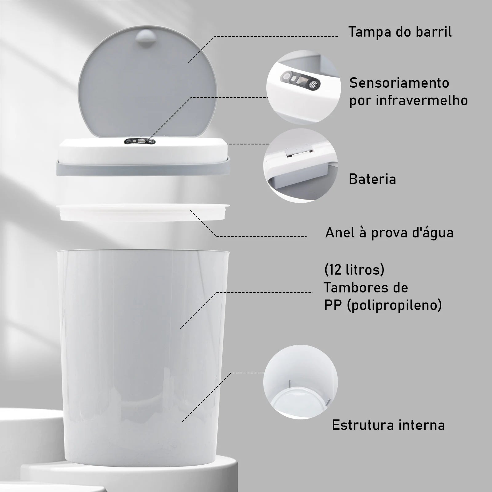 Lixeira Inteligente Abertura e Fechamento Automática com Sensor 3D - A Higiene e a Tecnologia ao seu alcance!