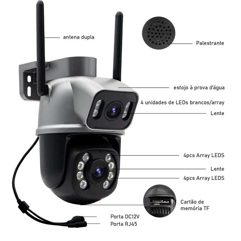 Câmera de Segurança Inteligente HD, 4K, WI-FI - Coibeu A28B – Proteção Completa 360° com Visão Dupla