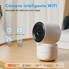Imagem do app TuyaSmart mostrando visão ao vivo 360° e controles da câmera