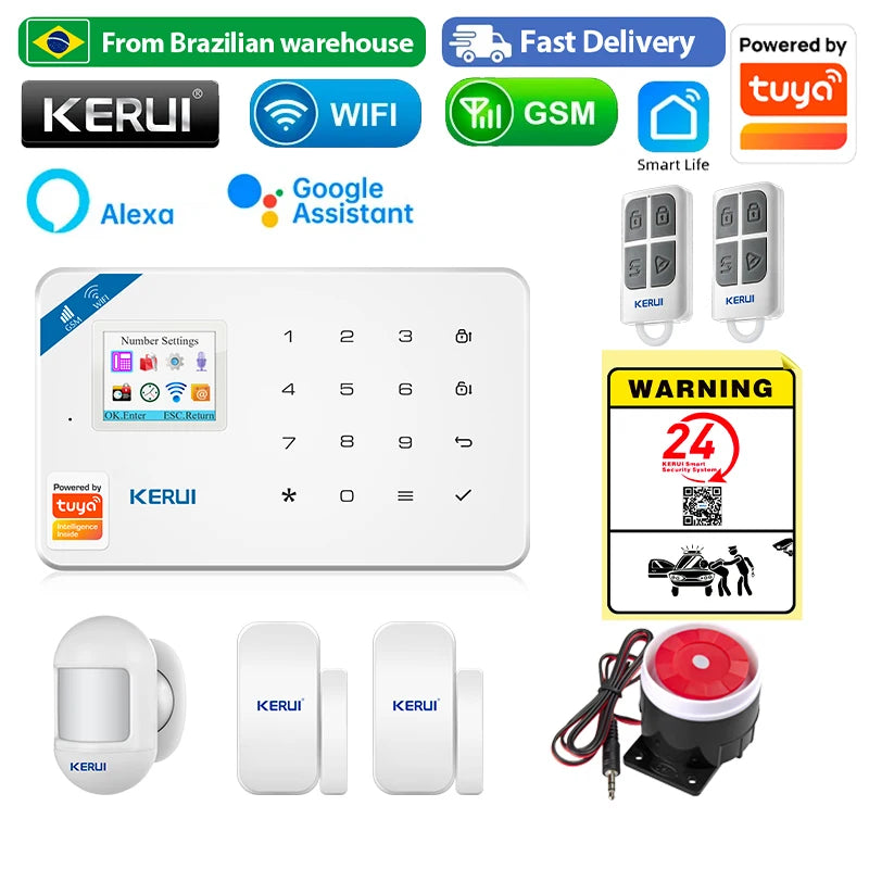 Kit Alarme Residencial KERUI WiFi GSM Tuya sem fio