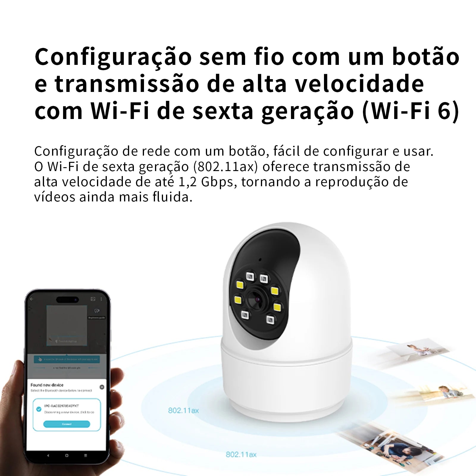 Câmera COIBEU em posição de instalação com rotação 360°