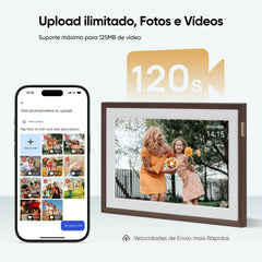 Porta-Retrato Digital WiFi ARZOPA D10 com tela touch IPS e app Frameo