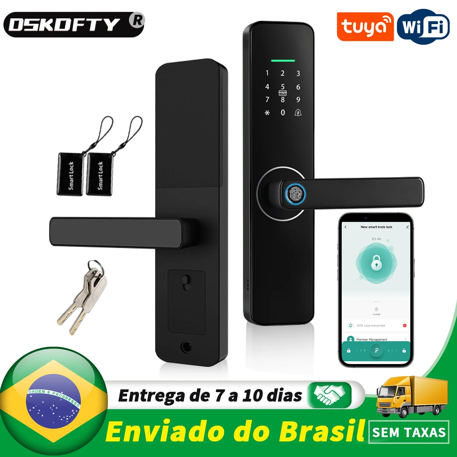 Fechadura Digital Tuya WiFi com biometria, senha e app