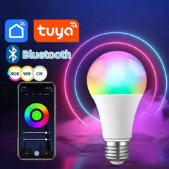 Lâmpada inteligente RGB E27 Tuya com Bluetooth - vista frontal completa