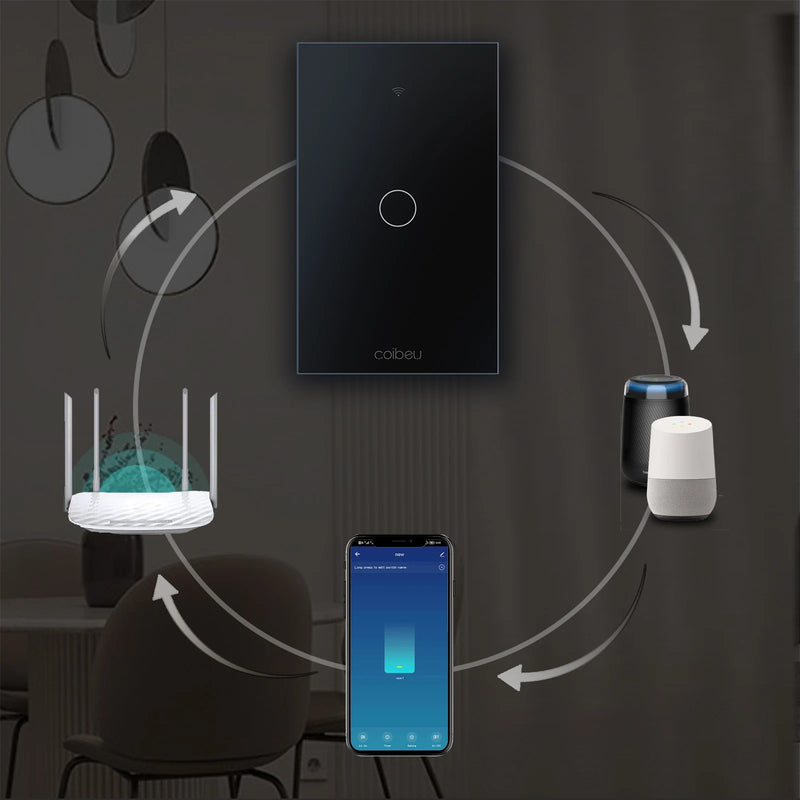 Interruptor Wi-Fi Touch Opção SEM Fio Neutro e até 4 Canais, Elegante e Integrado com Alexa ou Google Home
