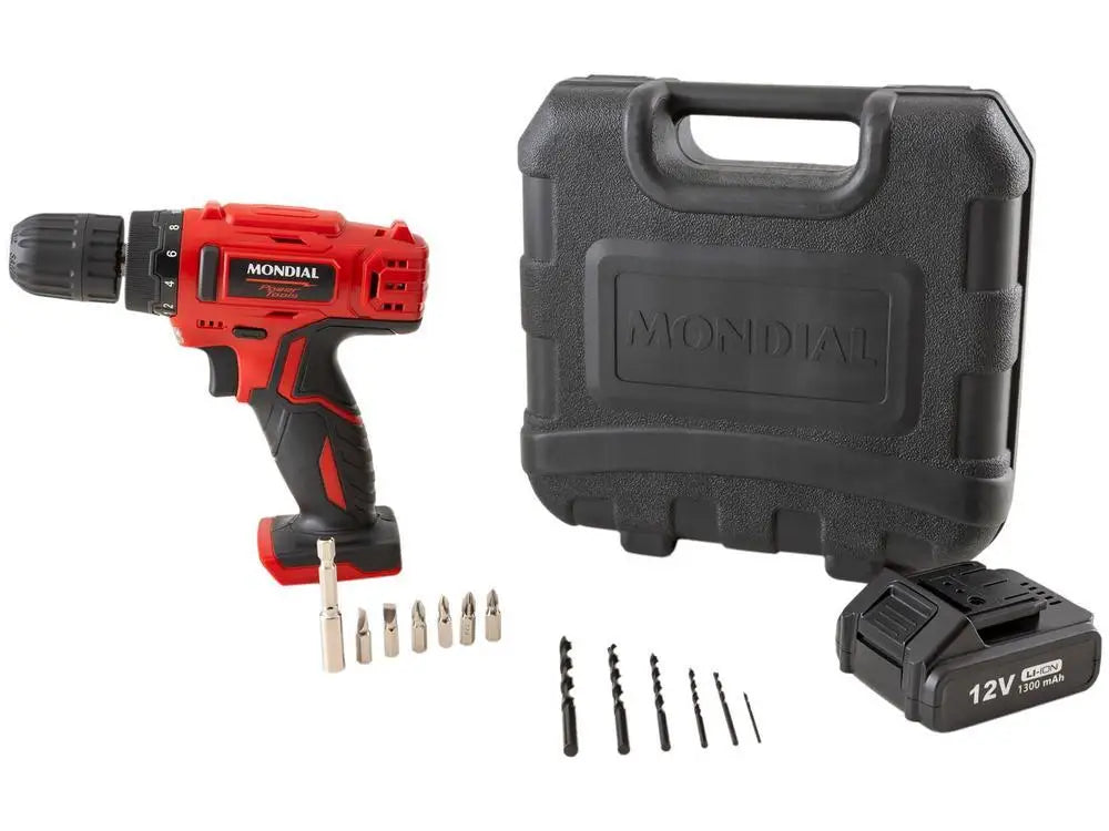 Furadeira Parafusadeira Mondial FPF-06M 12V vermelha com maleta e acessórios