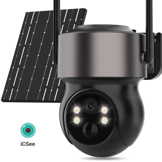 Câmera TQ1 Solar DUNCIM — vista frontal com painel solar integrado