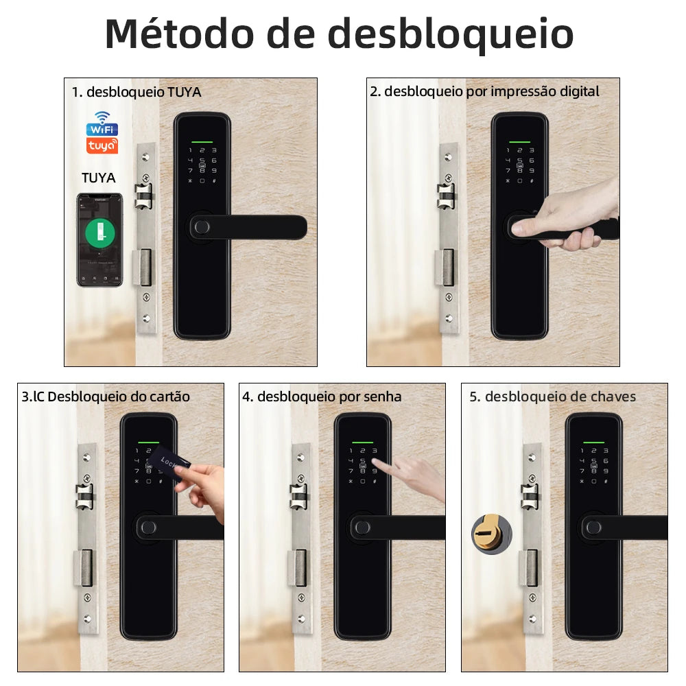 Fechadura Digital RAYKUBE K11 WiFi Tuya com biometria e voz em português