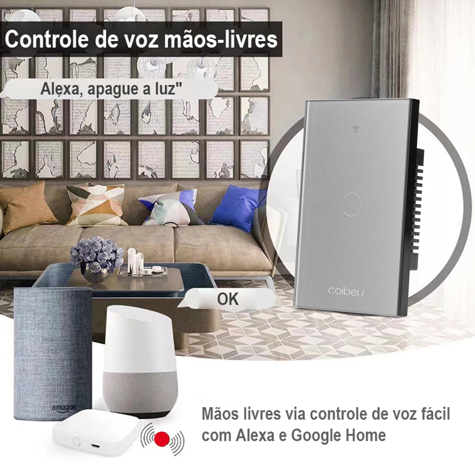 Interruptor Touch Inteligente COIBEU WiFi com Alexa e Google Home