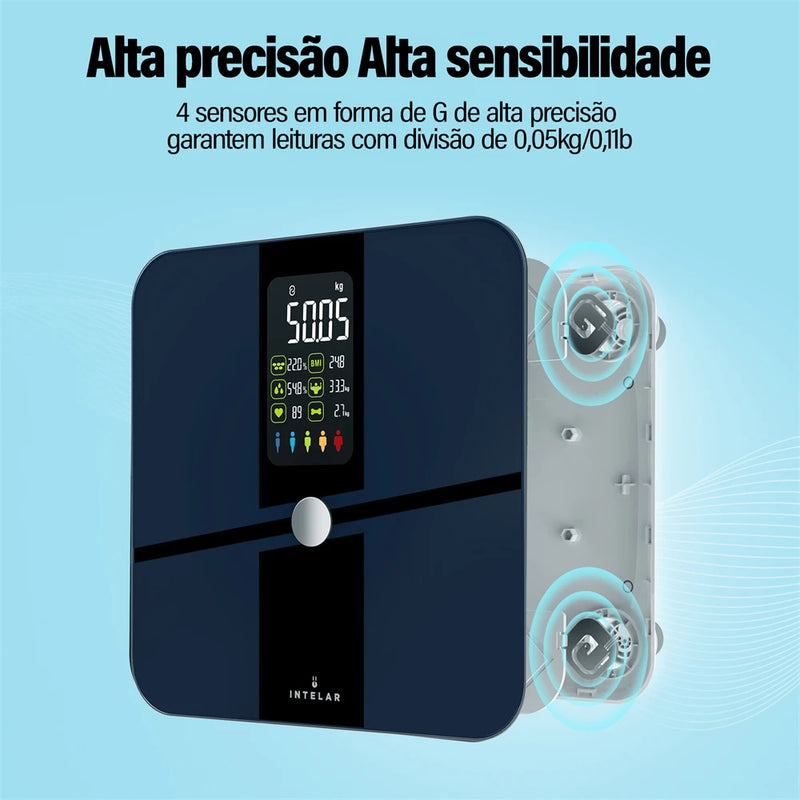 Balança Inteligente Digital Interlar, Bioimpedância, Composição Corporal, Bluetooth, WI-FI, 180kg
