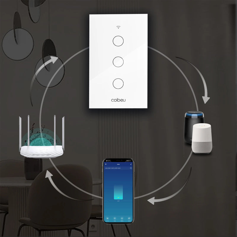Interruptor Wi-Fi Touch Opção SEM Fio Neutro e até 4 Canais, Elegante e Integrado com Alexa ou Google Home