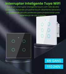 Interruptor Inteligente Wi-Fi 4x4 Tuya com touch, Alexa e Google Home