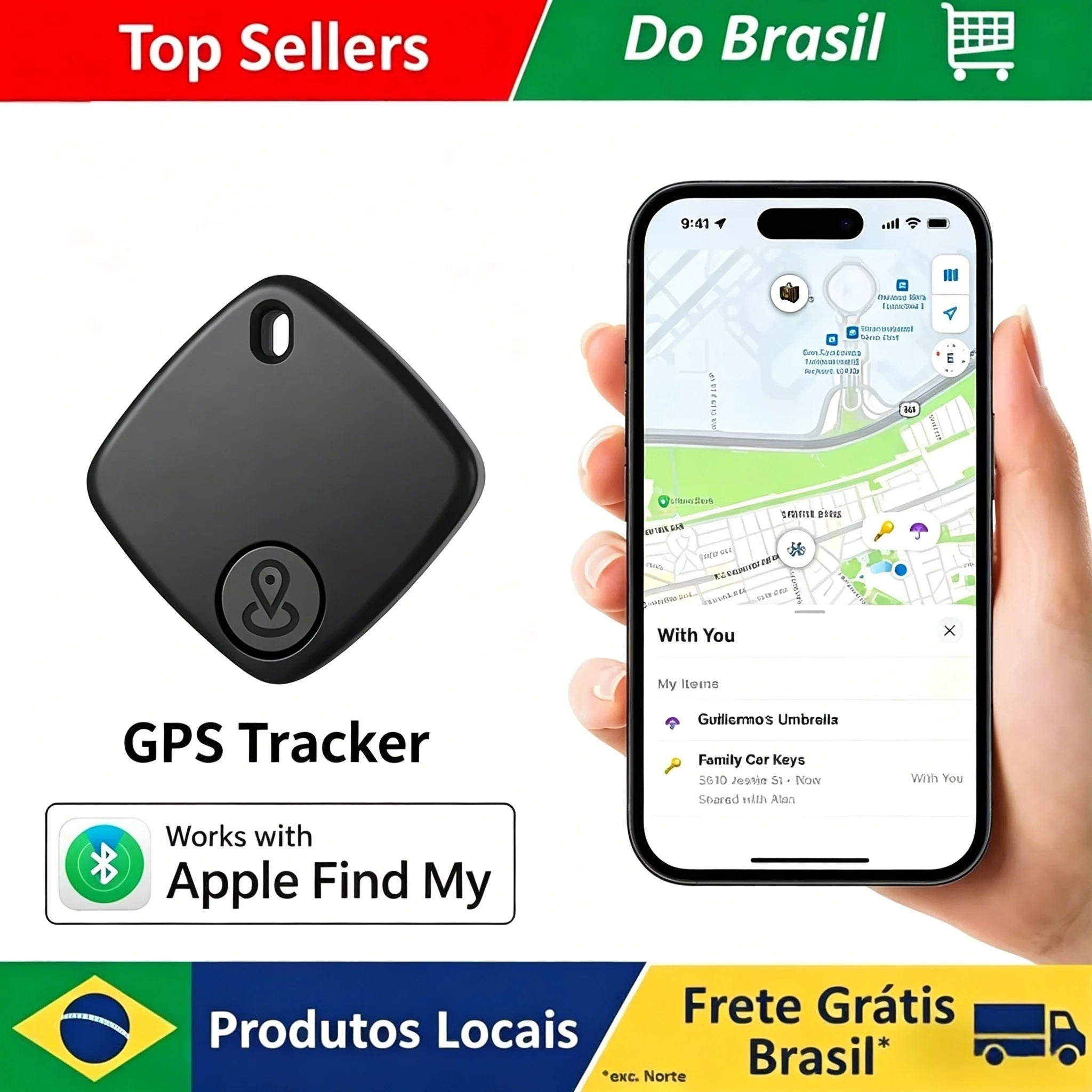 Rastreador mini Bluetooth com Apple Find My em cores aleatórias