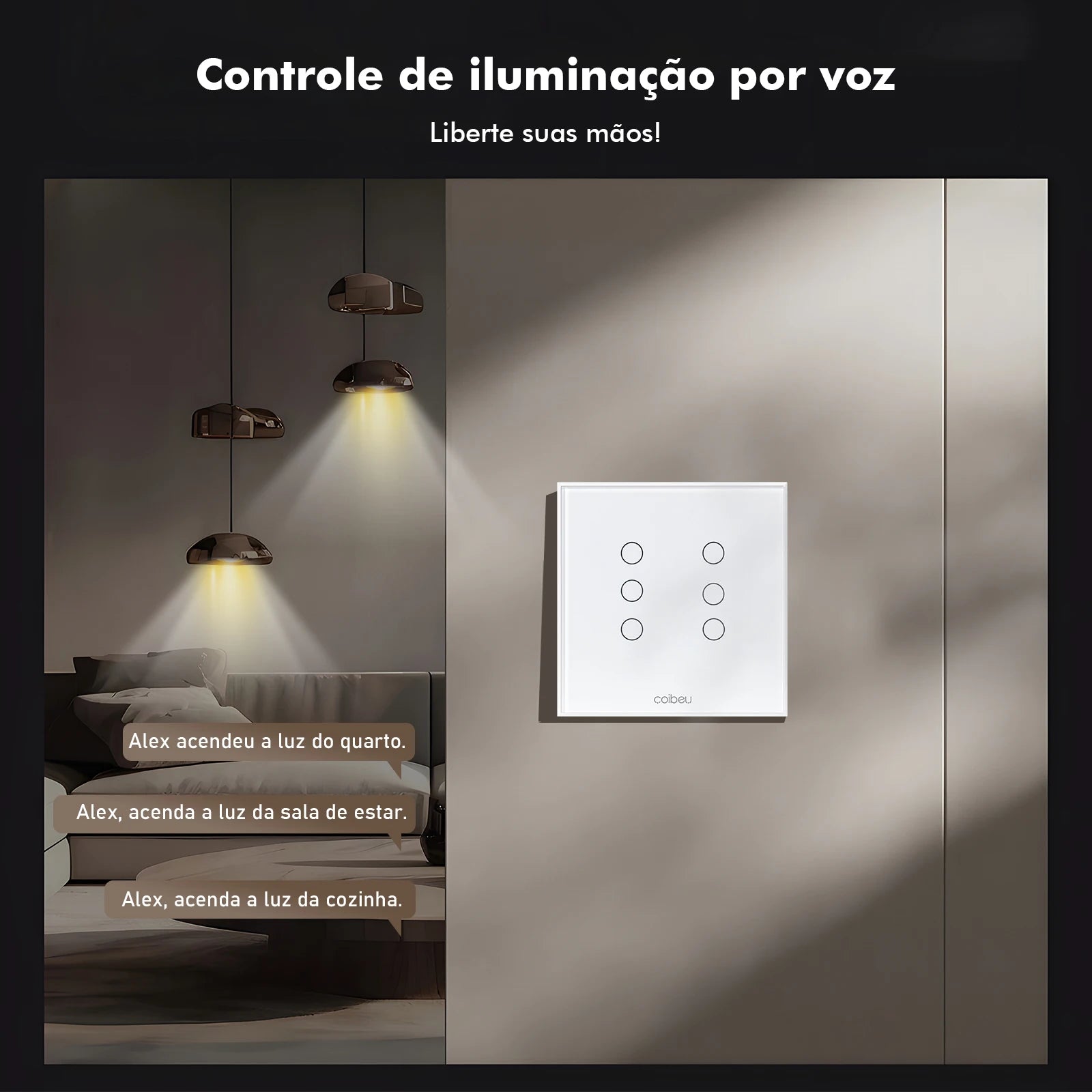 Detalhe do painel sensível ao toque com botões de controle