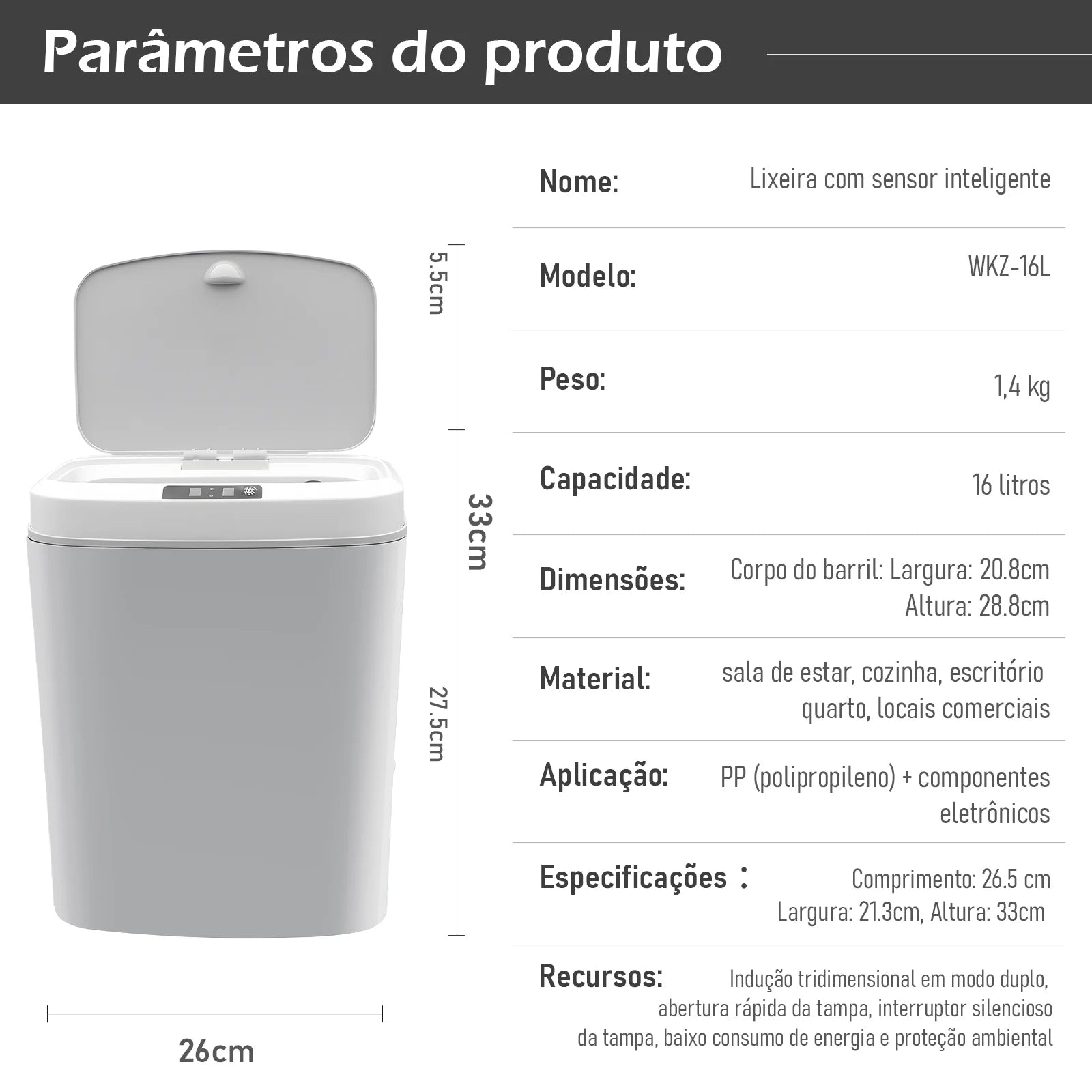 Lixeira Inteligente Abertura e Fechamento Automática com Sensor 3D - A Higiene e a Tecnologia ao seu alcance!