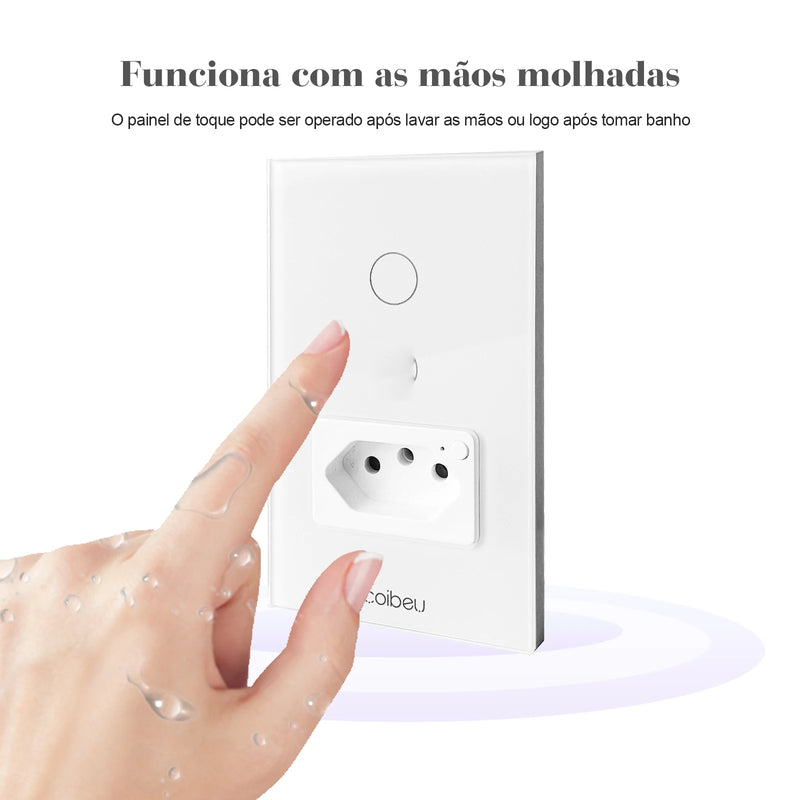 Interruptor Wi-Fi Touch com Tomada Integrada até 3 Canais, Elegante e Integrado com Alexa ou Google Home