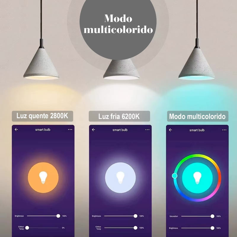 Lâmpada Inteligente Bluetooth 15W (110v e 220v), RGB 16 Milhões de Cores, Integrada com Alexa e Google Home