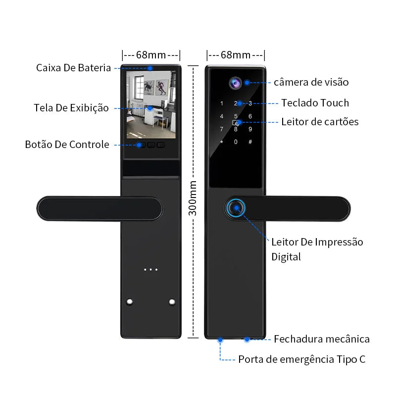 Fechadura Digital Tropernic H01 Tuya WiFi com câmera e interfone