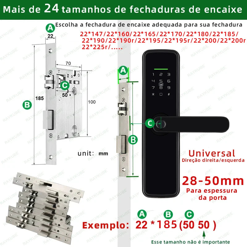 Fechadura Digital RAYKUBE K11 WiFi Tuya com biometria e voz em português