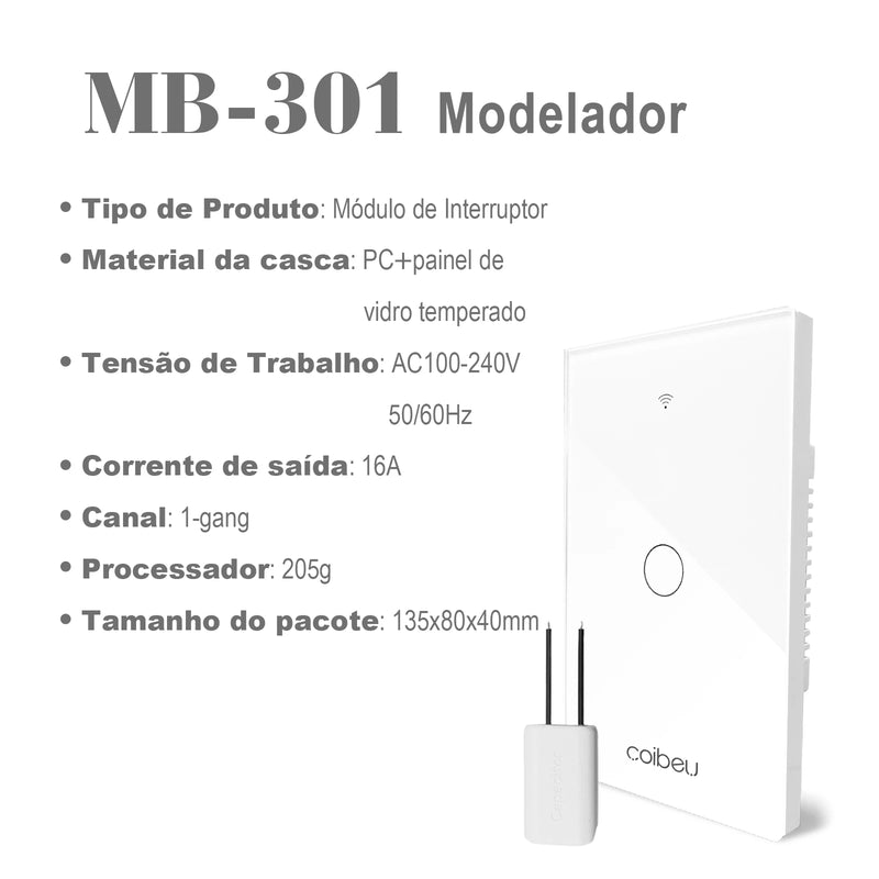 Interruptor Wi-Fi Touch Opção SEM Fio Neutro e até 4 Canais, Elegante e Integrado com Alexa ou Google Home