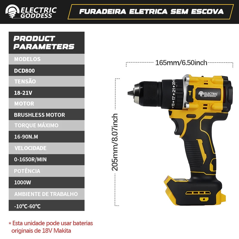 Detalhe do motor brushless e mandril 10mm
