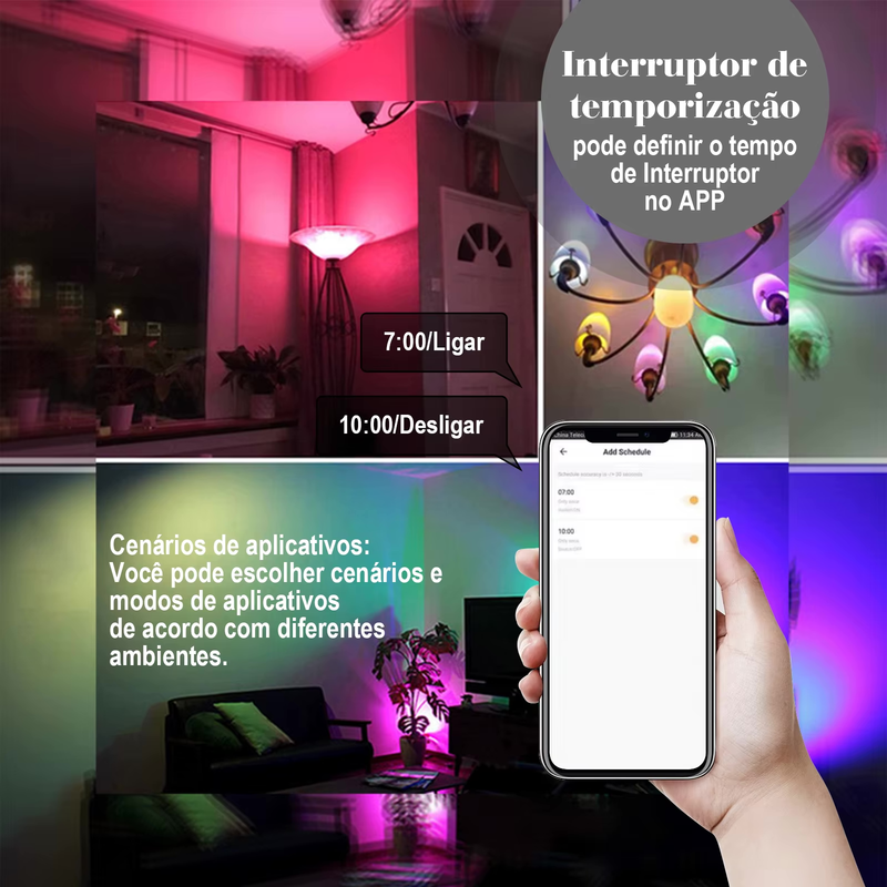 Lâmpada Inteligente Bluetooth 15W (110v e 220v), RGB 16 Milhões de Cores, Integrada com Alexa e Google Home