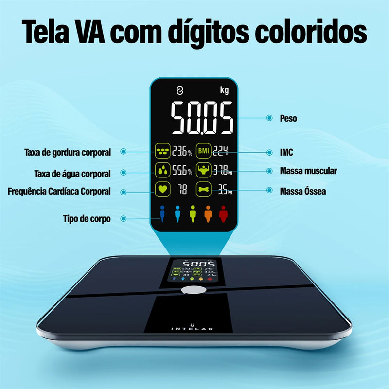 Balança Inteligente Digital Interlar, Bioimpedância, Composição Corporal, Bluetooth, WI-FI, 180kg