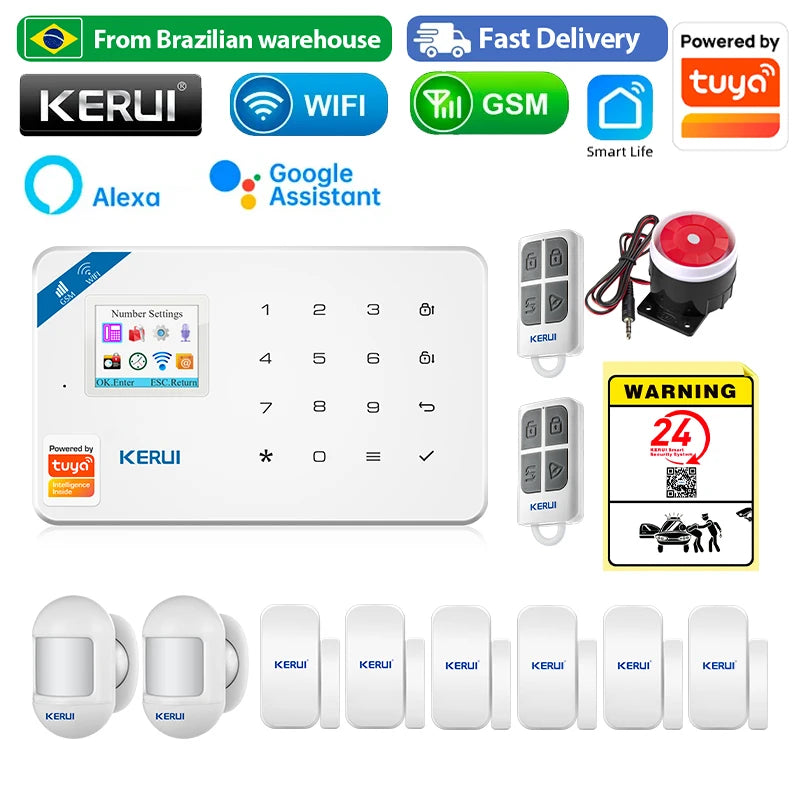 Kit Alarme Residencial KERUI WiFi GSM Tuya sem fio